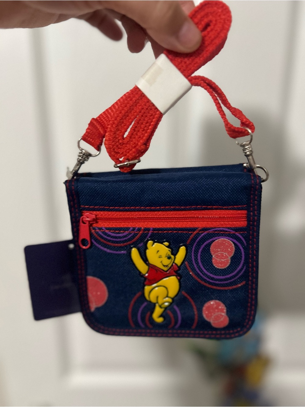 Winnie the Pooh Navy Crossbody Wallet with Red Strap